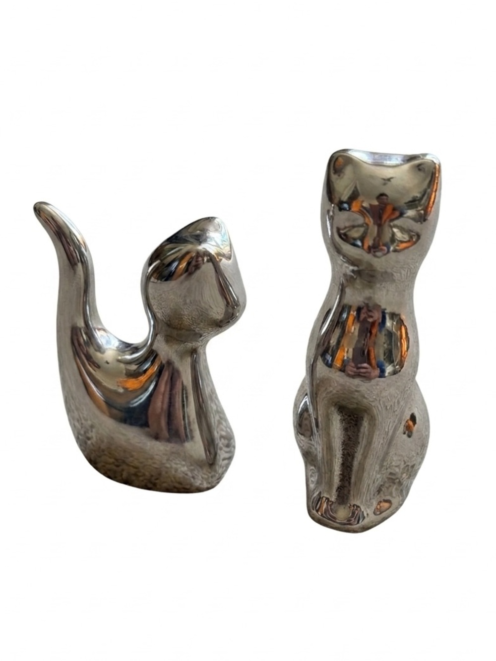 Hoselton Sculpture Vintage Minimalist Cat #293 & #1372 Kitten Aluminum MCM